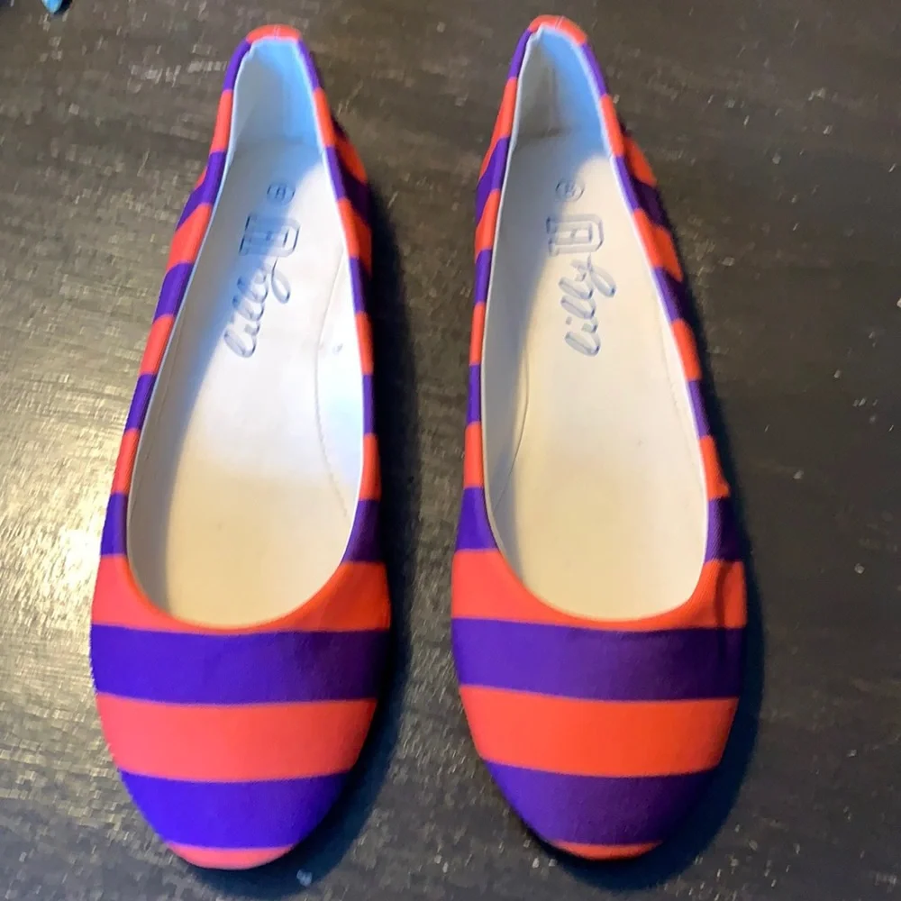 Lilly u purple and‎ orange Clemson flats. NWOT.